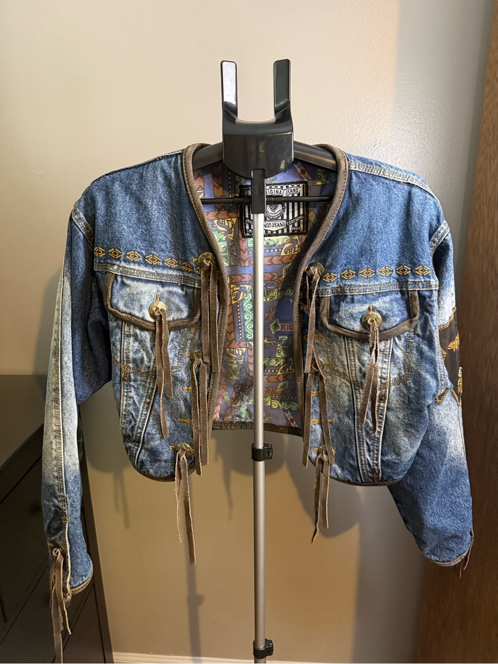 Vintage NO! Jeans Harley Davidson Cropped Denim Jacket Embroidered 80s 90s